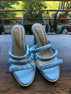 Shekudo Gordons Baby Blue Summer Bay Leather Heeled Sandals